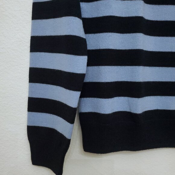 346 Brooks Brothers Navy/Light Blue Striped Merino Wool V-neck Sweater Small - Picture 4 of 13